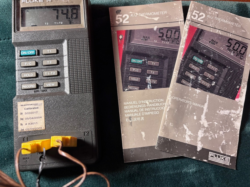 Fluke 52 Digital Thermometer K/J Dual Input