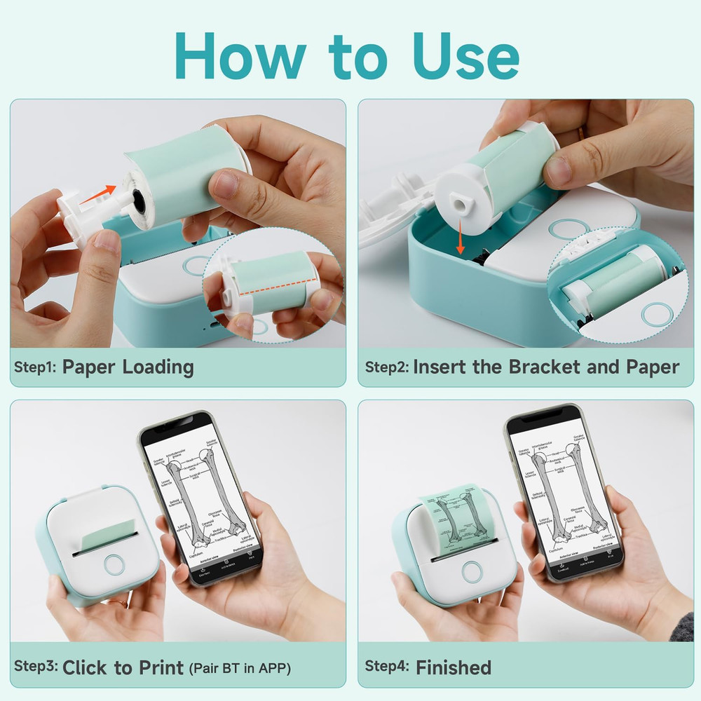 Print Pods Mini Printer - Sticker Printer Mini Thermal Inkless Sticker Maker Blu