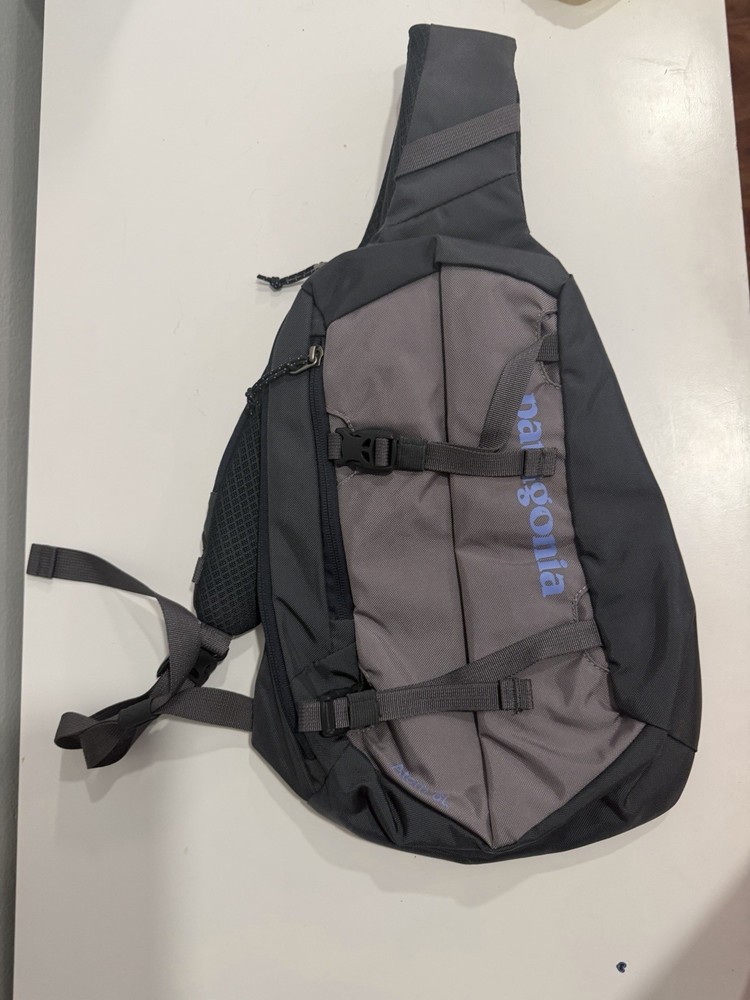 Patagonia Gray Black Nylon Daypack Backpack 3 Pockets Hiking Adjustable Strap