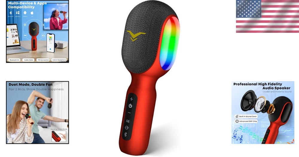 Portable Wireless Karaoke Microphone with RGB Lights
