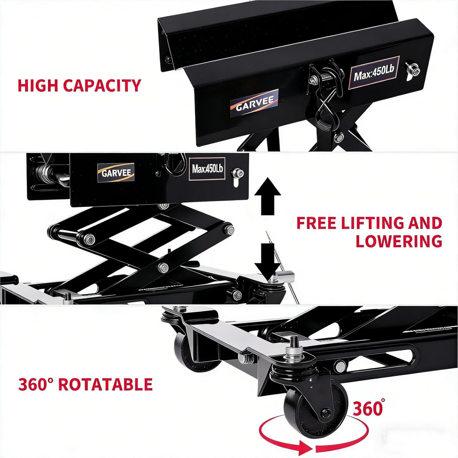 450 LBS Low Profile Transmission Jack Auto Repair Lift 7-23 Inch w/Safety Straps