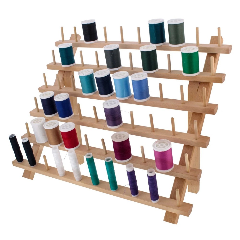 June Tailor 60 Spool Wooden Thread Rack For Small Thread Cones Embroidery Spools