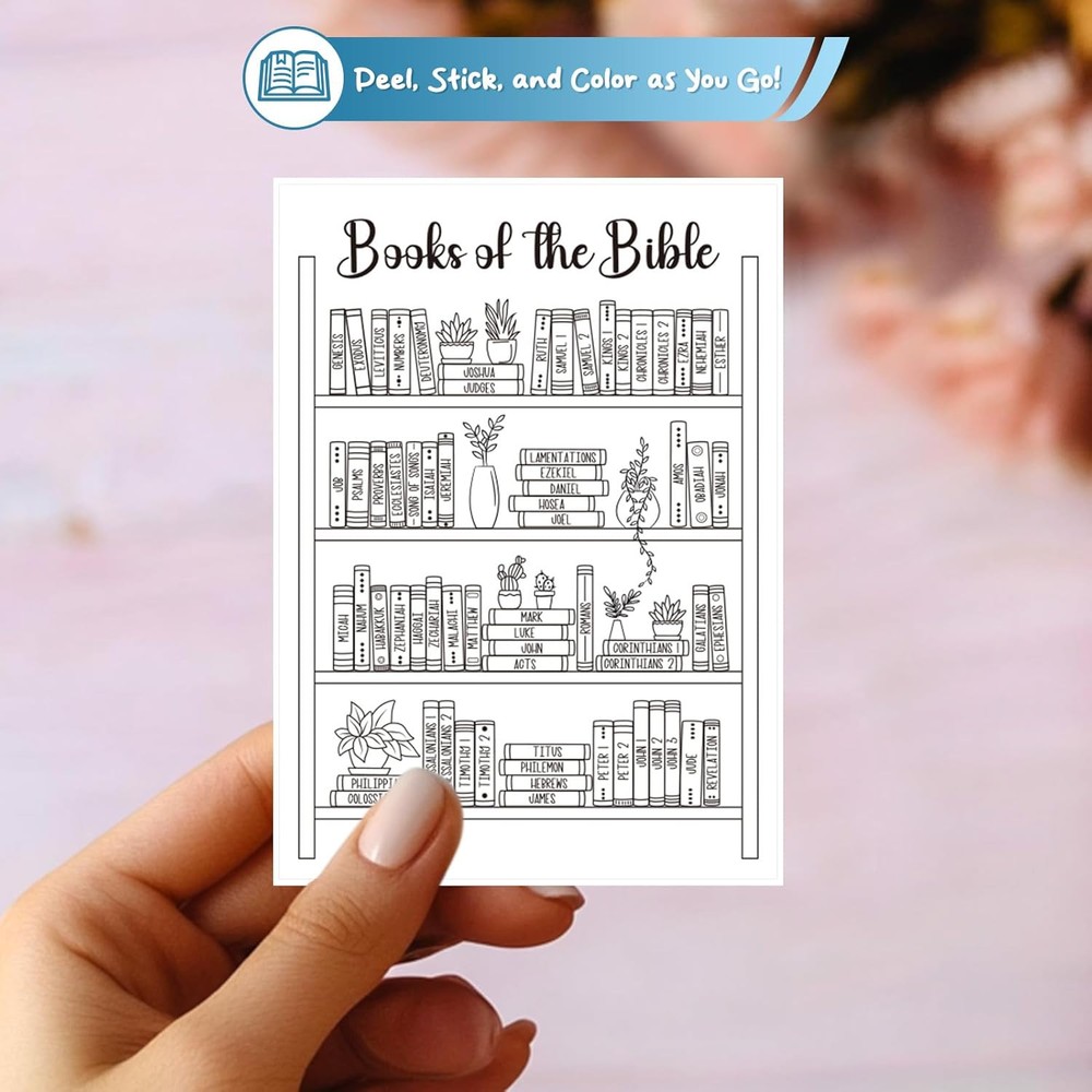Bible Tracker Sticker - Bookshelf Coloring Page, Reading Tracker for Study & Org