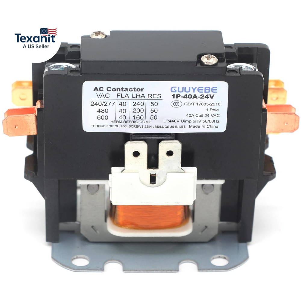 40 Amp 1 Pole HVAC Definite Purpose Contactor, 24V AC Coil Replacement for Air C