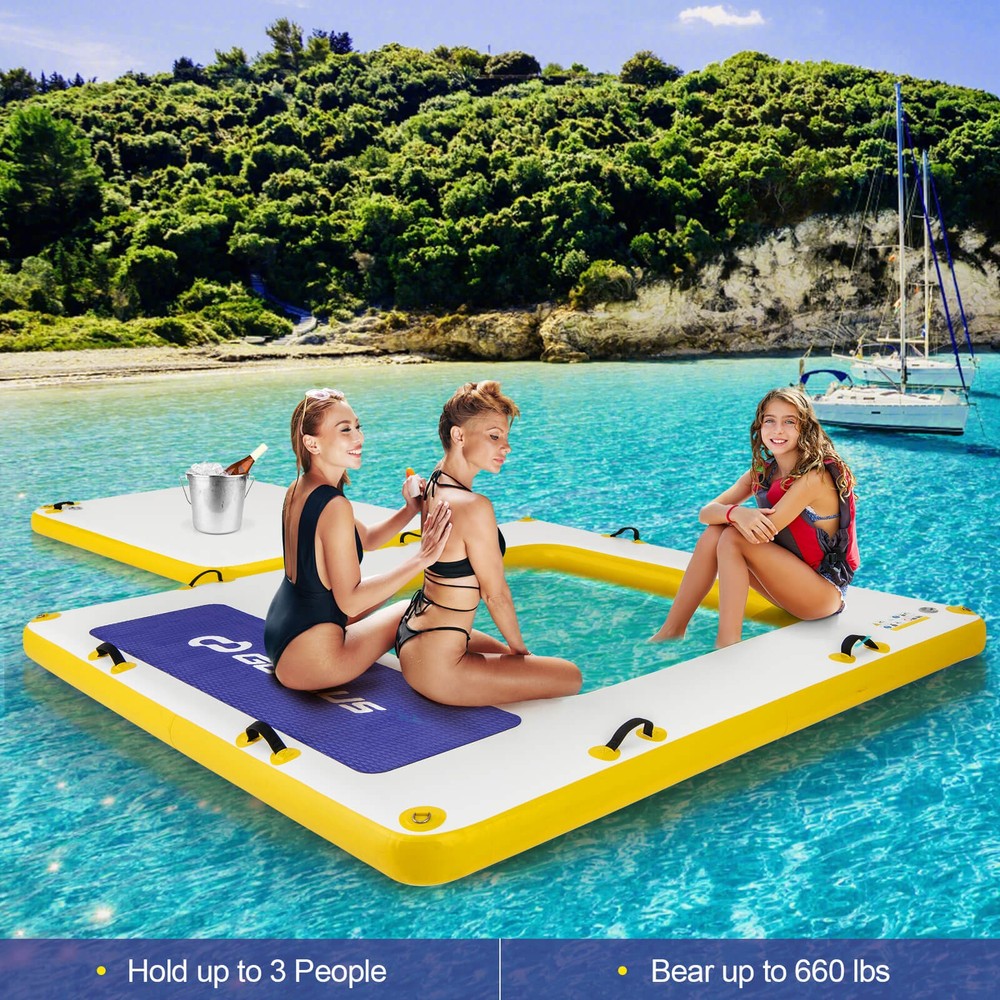 8 ft x 8 ft Inflatable Floating Dock w/ Mesh Swim Lounge Removable Insert