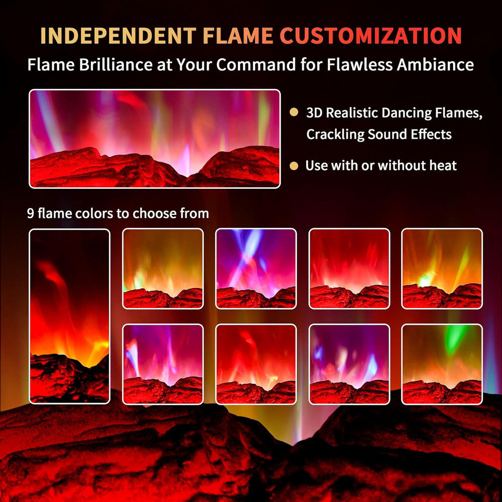 22" Electric Fireplace Heater with 3D Flame, Remote, Timer & Safety Features