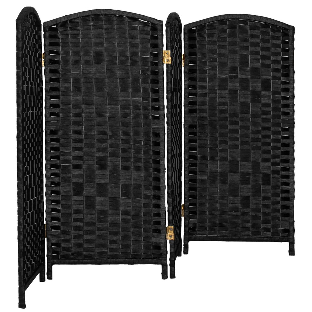 3 ft. Short Diamond Weave Fiber Folding Screen - Black - 4 Panel