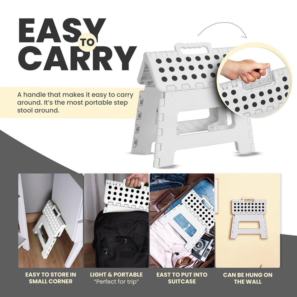 Folding Step Stool with Handle (1-Pack)– 9 Inch Anti Slip Collapsible Stool –...