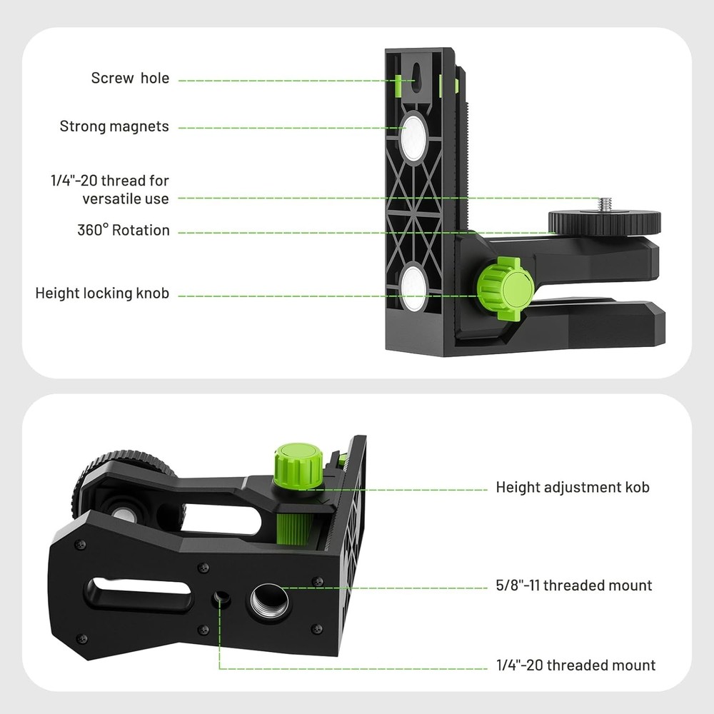 Fine-adjustment bracket for line-point laser level, magnetic rotating base