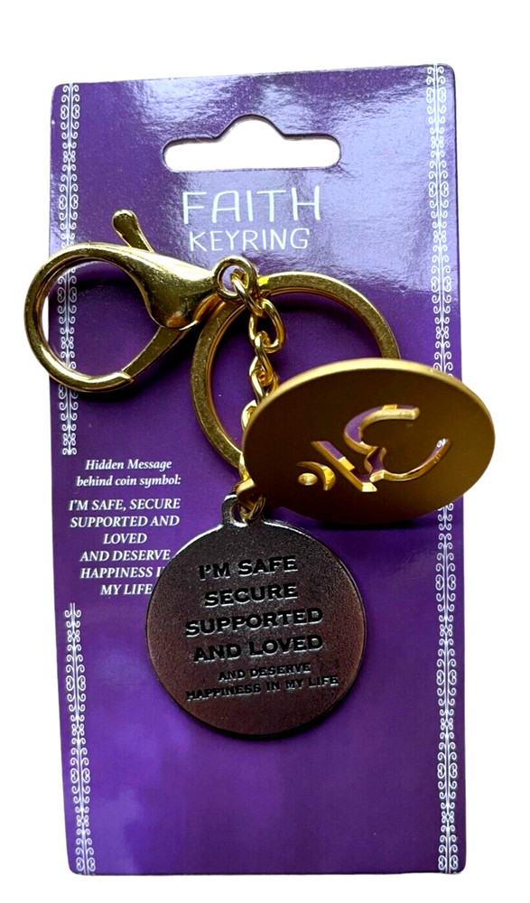 Faith Keychain Key Ring w/ Saying Inside - Gold & Silver - Root Chakra