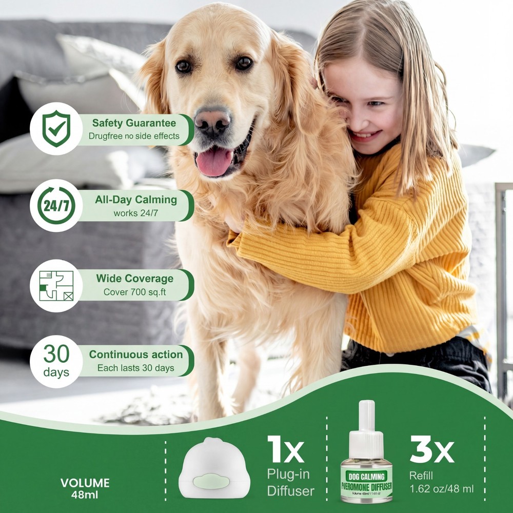BKRMART Dog Calming Diffuser Kit (3 Pack) 48ml Refills Dog Pheromone Diffuser