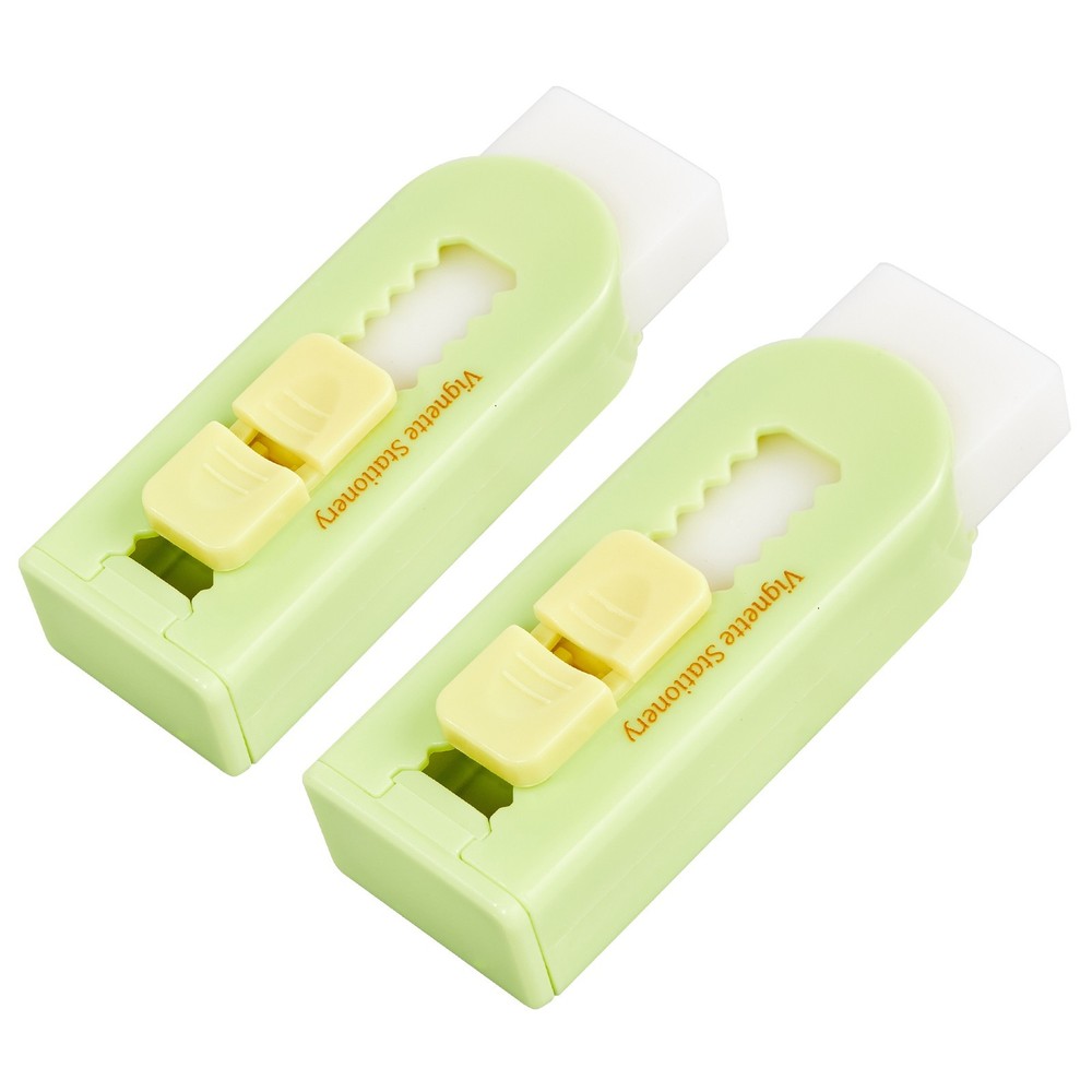 Push Slide Eraser with Extra Refill, Retractable Soft Rubber with Lock Mechanism