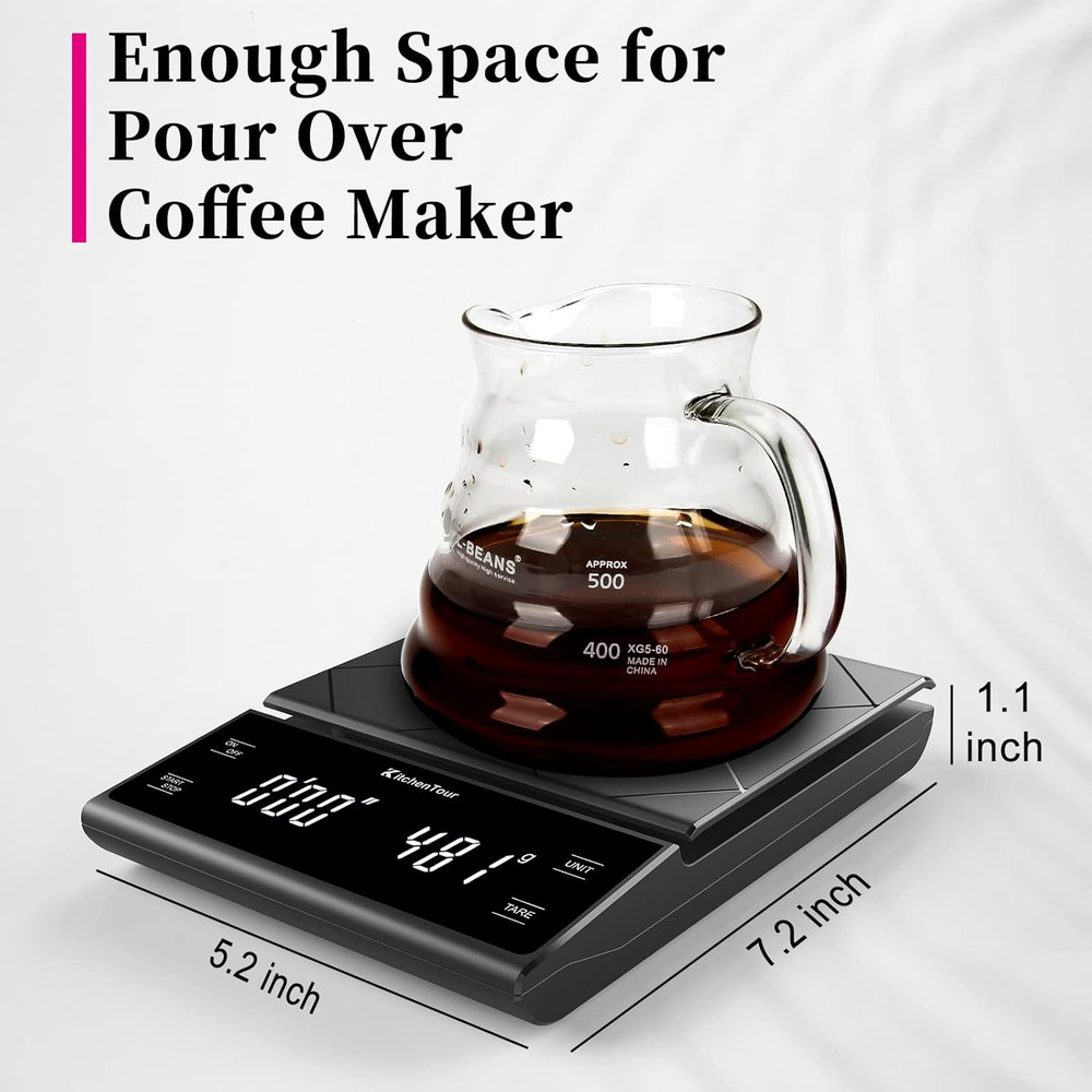 Kitchentour Coffee Scale with Timer for Brew Artisanal Java - Pour over Scale fo
