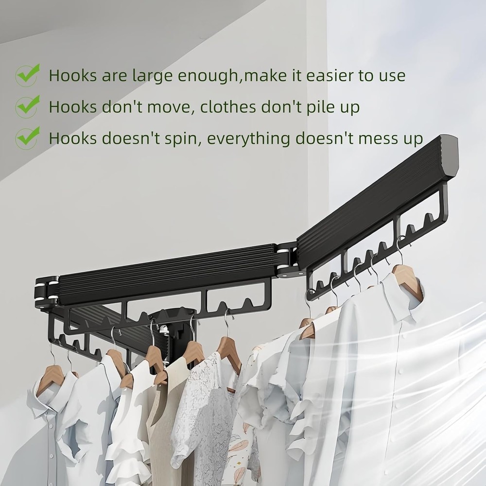 Wall Mounted Laundry Drying Rack Clothes Hanger Space Saver Foldable