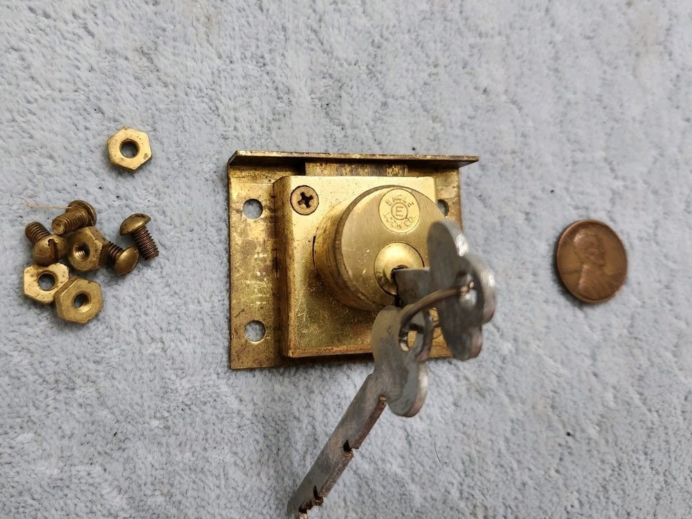 Cabinet Drawer Cylinder Lock Brass Eagle NOS