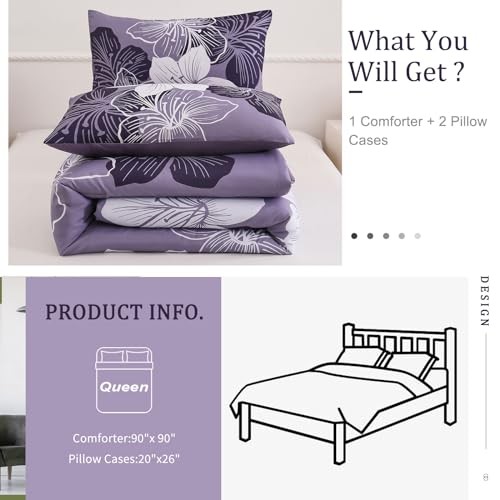 Comforter Set Floral Bedding Comforter Sets - Soft Queen Dark Purple