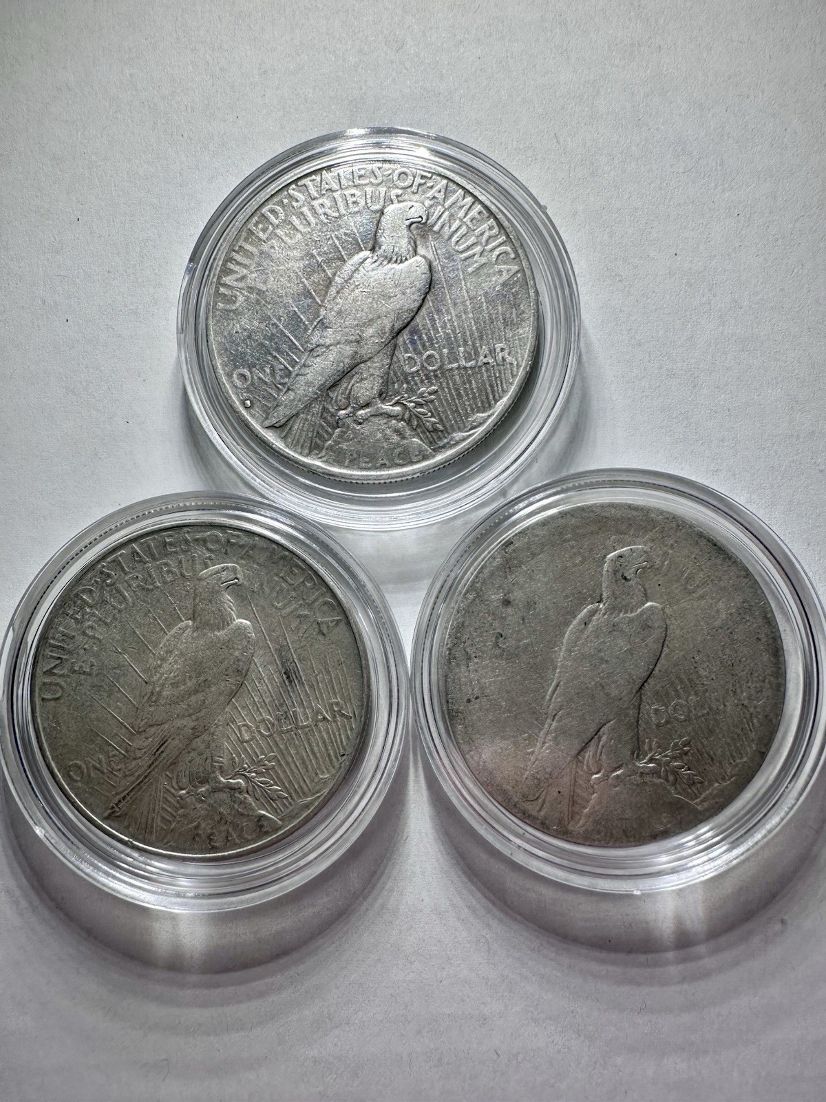 Set Of 3 1922 1925 1935-S Peace Silver Dollars