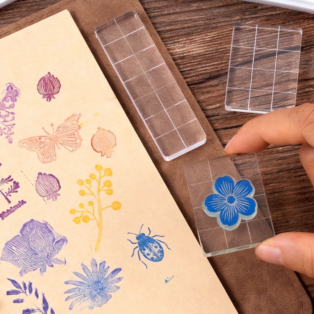 Acrylic Stamp Block, 5 Pack Square Shape with Grid Lines, 1.22" x 1.22"