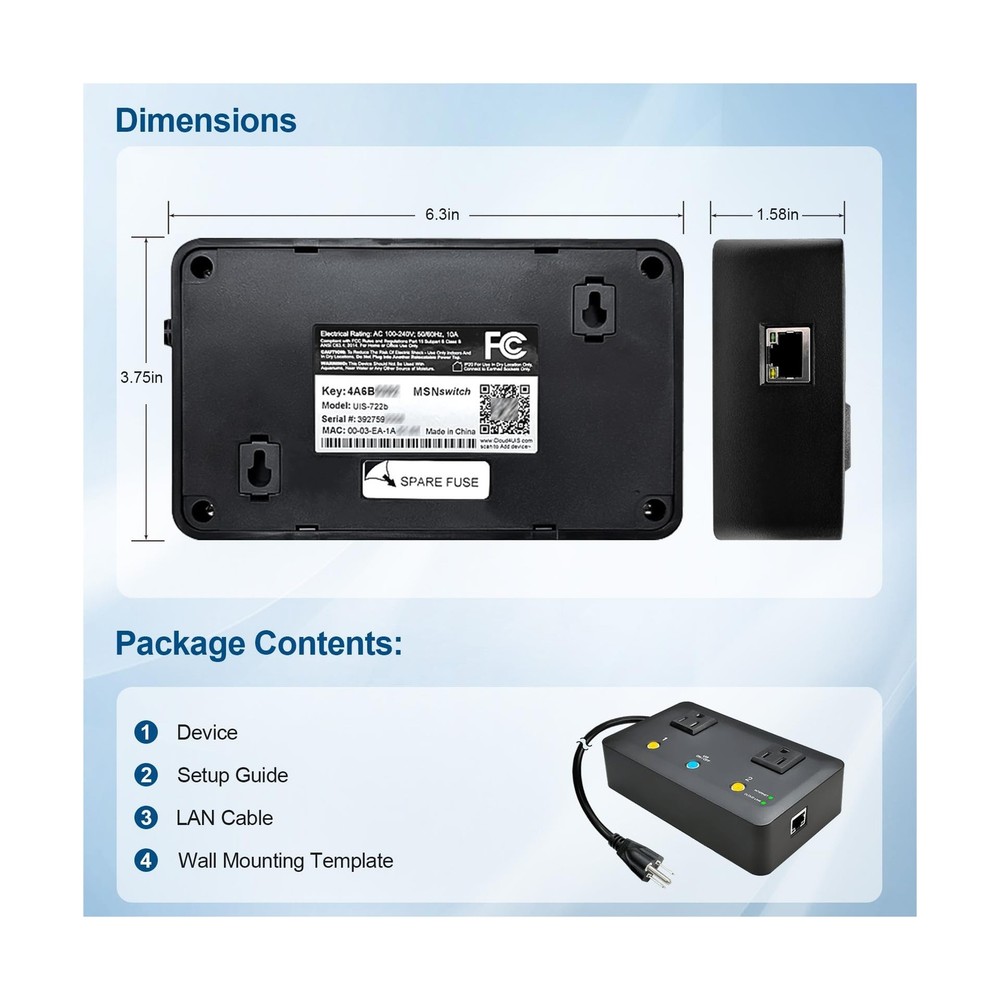 MSNswitch2 IP Enabled Remote Power, Ping Auto Reboot, Dual Outlets, 10A Fuse,...