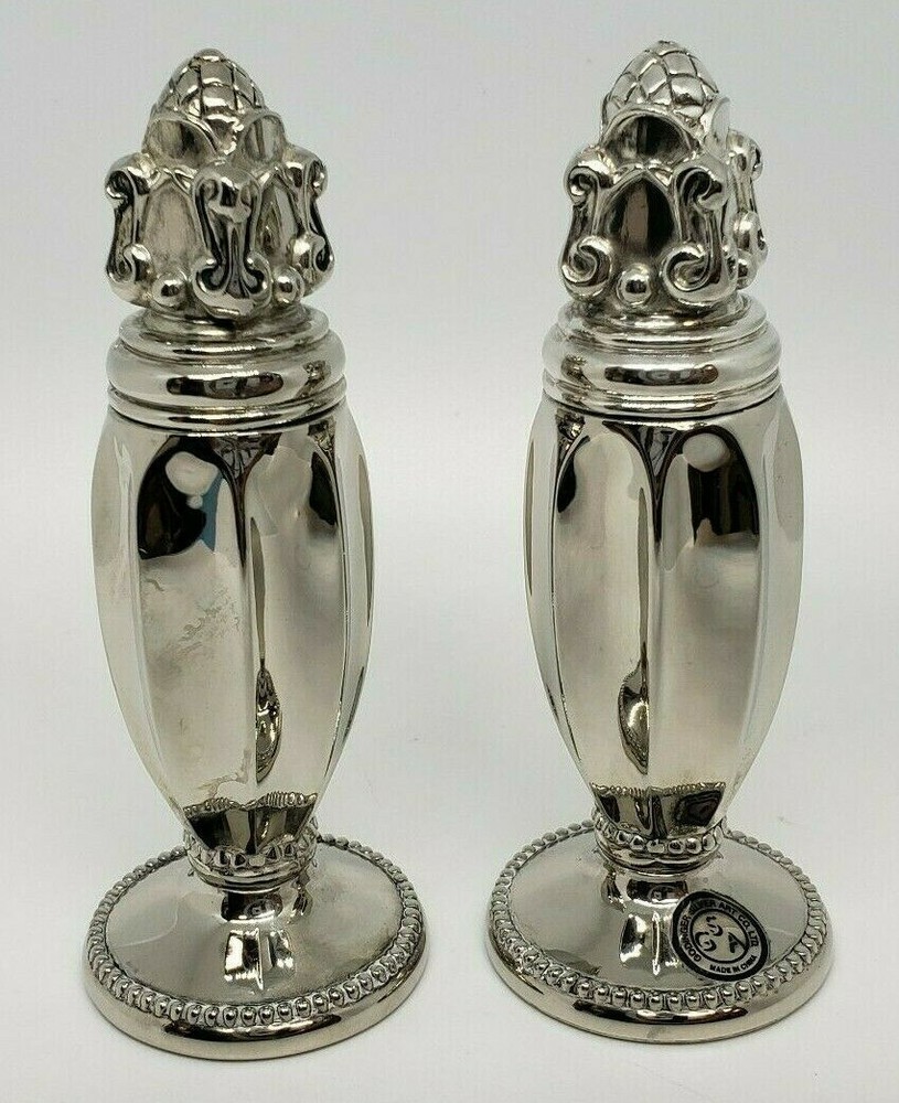 Godinger Silver Art Co Heavy Baroque Salt Pepper Shakers Vintage Nieman Marcus