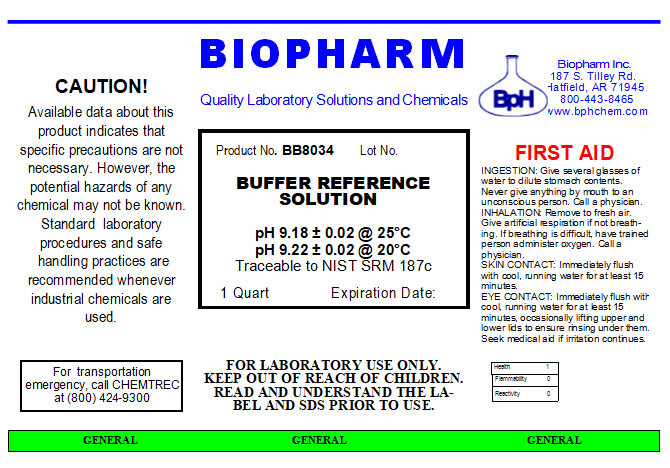 Biopharm pH Calibration Solution 1 Quart pH 9.18 +/- 0.02 @ 25 C Buffer NIST