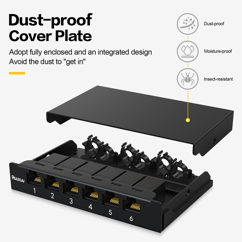 Patch Panel 6 Port 0.5U Inline Cat6 Keystone Jack 10 Inch Unshielded Support