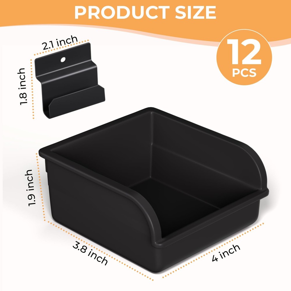12 Pack Slatwall Bins With Hooks Plastic Containers For Slat Wall Organizing