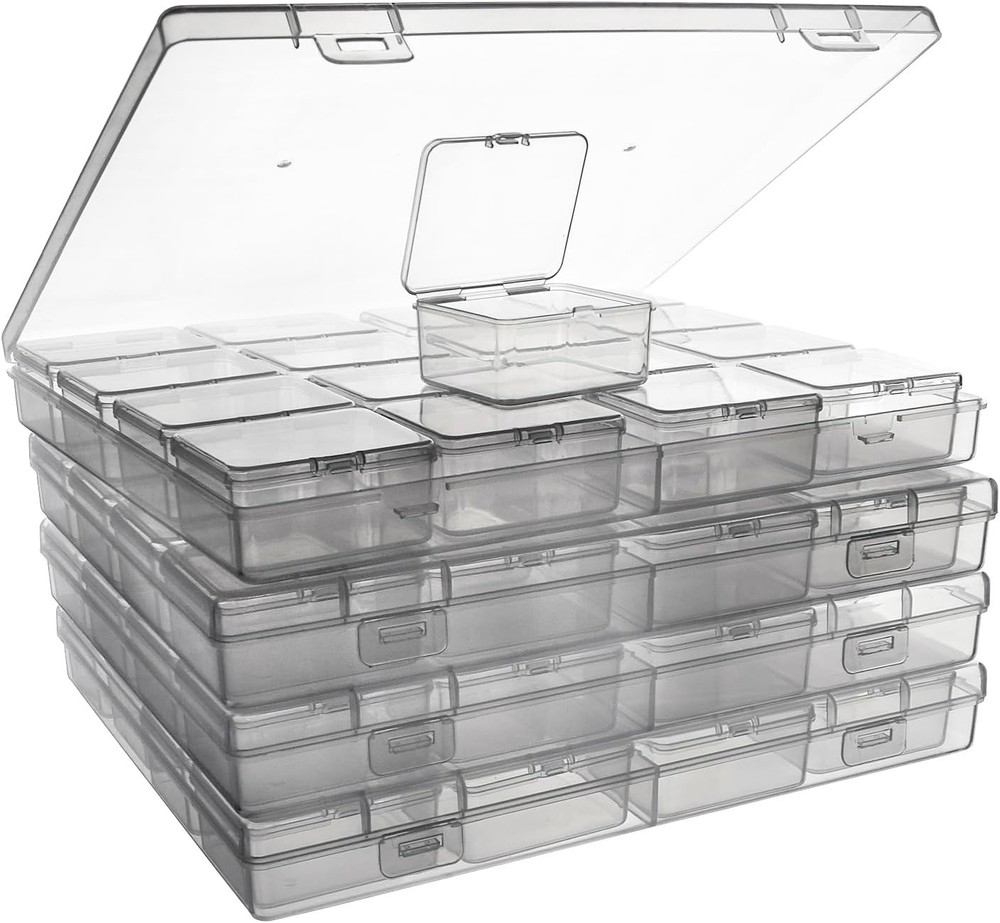 Bead Storage Containers 64 Small Clear Plastic Bead Organizer Box with Hinged...
