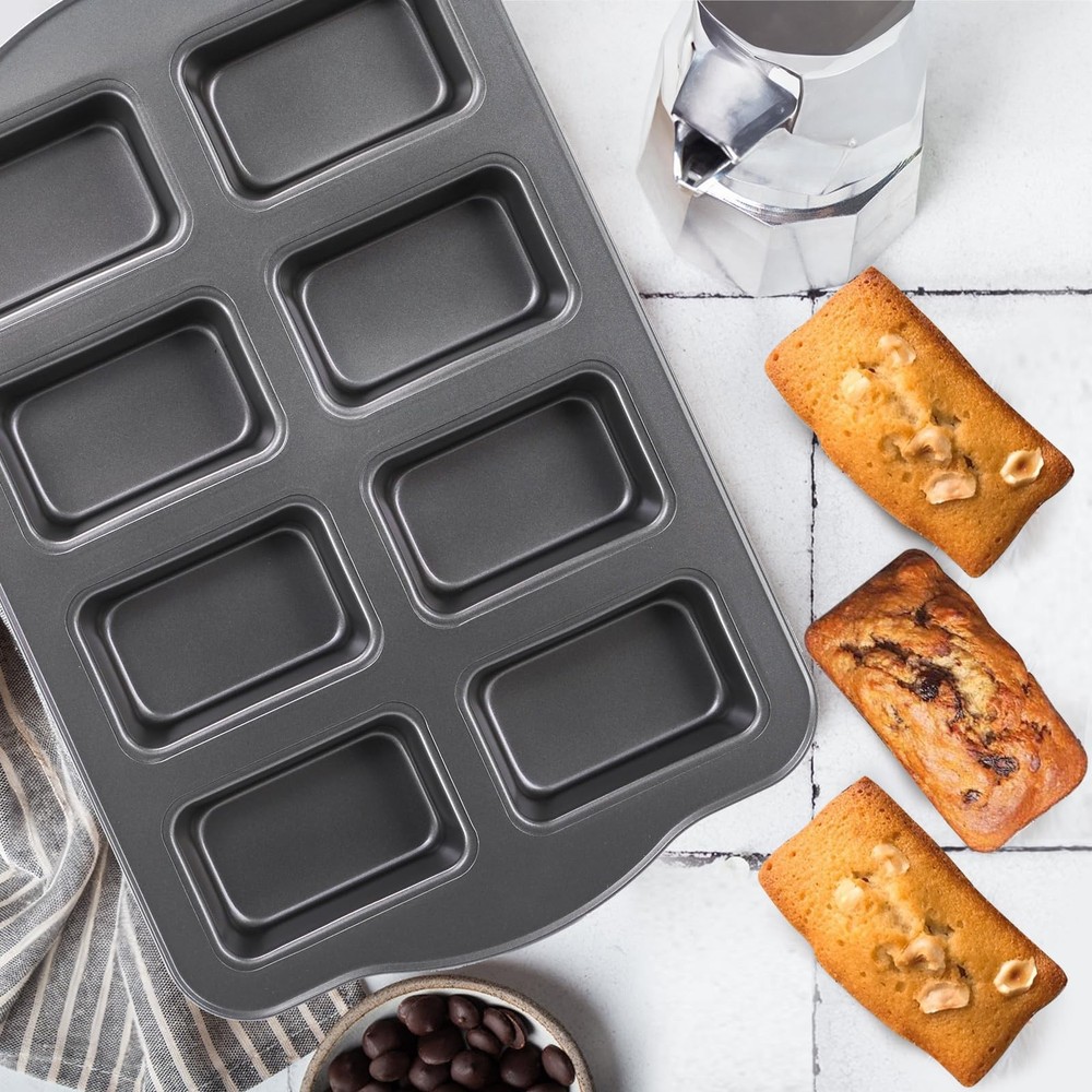2 Pack 8 Cavity Mini Loaf Pan, Non-Stick Small Bread Loaf Pans, Rectangle Car...