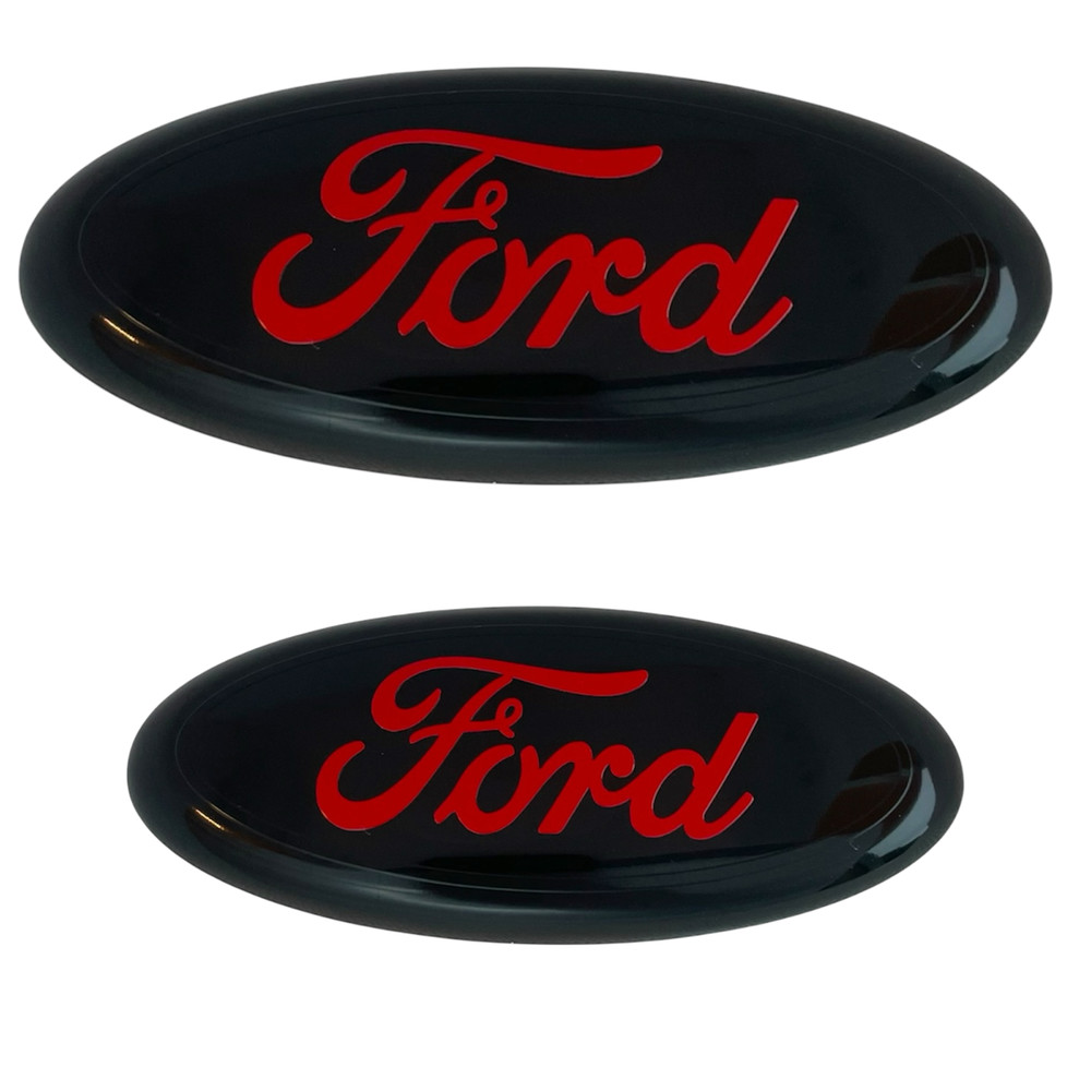 2pcs RED Emblem Front Grille Logo + Rear Tailgate Badge Ford