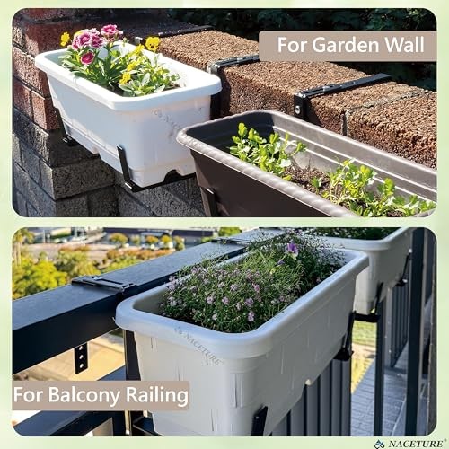 Window Box Brackets for Railing- 2 Pcs Adjustable Planter - Black 2 Pack