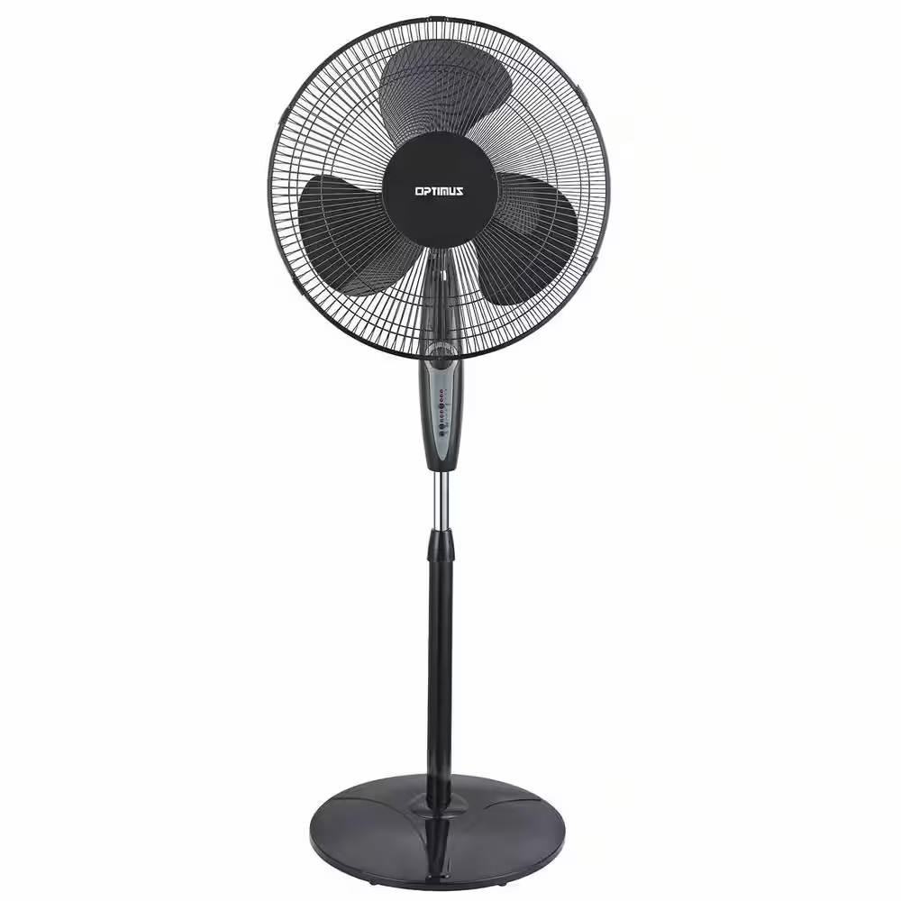 16-In. Oscillating Stand Fan with Remote Control- Black