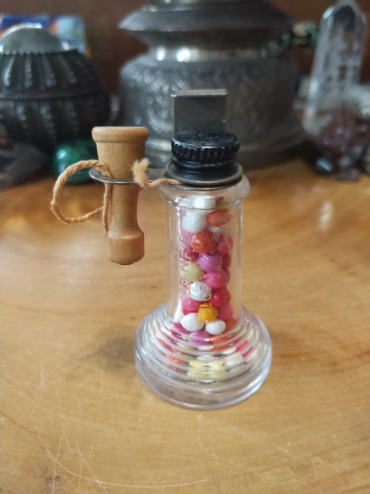 Vintage Jeanette glass candy box, container. Antique candlestick phone shape