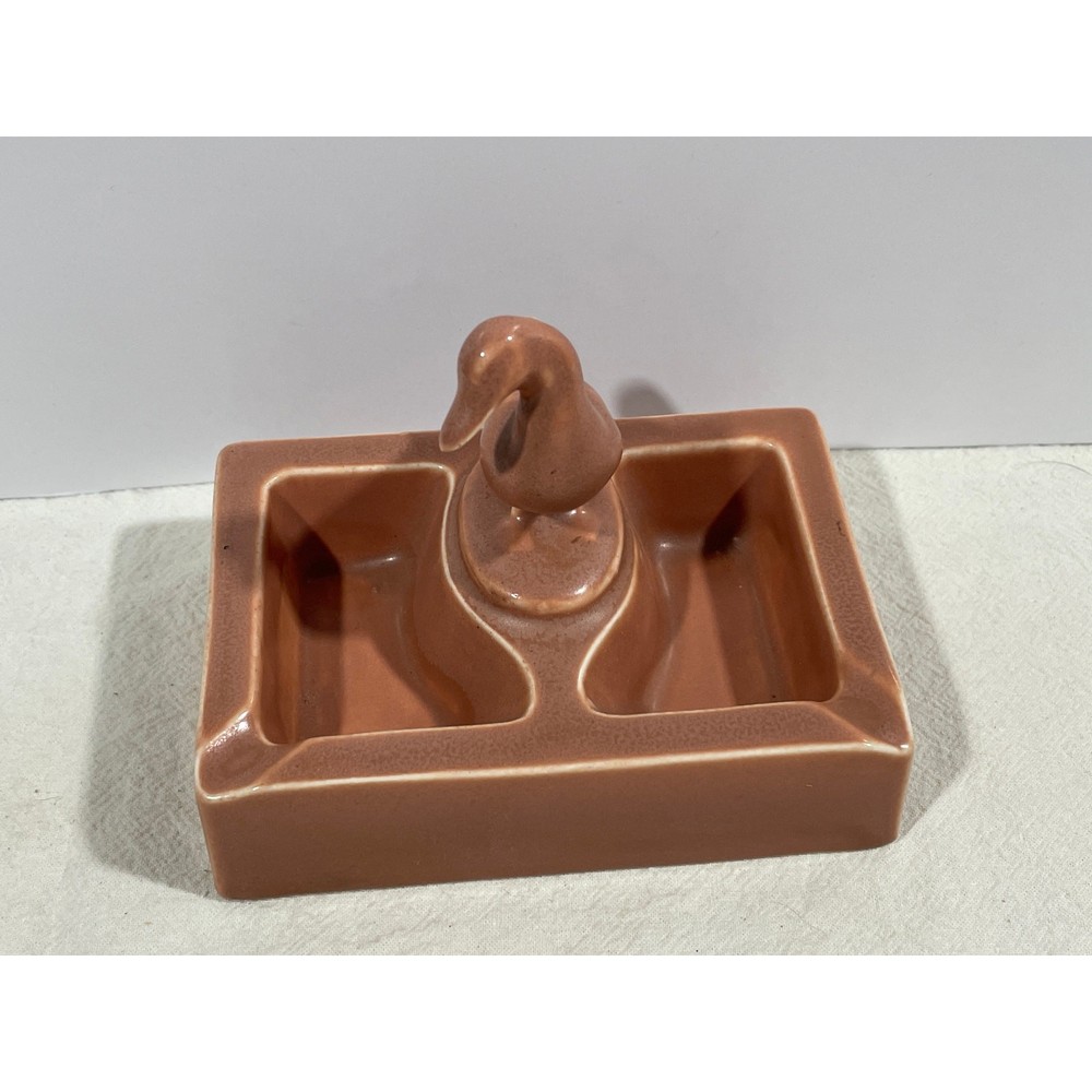 Vintage MCM Brown Ceramic Duck Divided Nut Candy Serving Dish Unmarked EUC