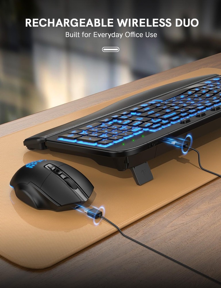 Ergonomic Wireless Keyboard and Combo - Wave Keyboard with Soft Leather Wrist...