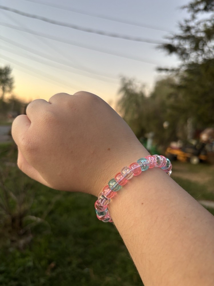 Trans pride kandi set with matching plushie bracelet
