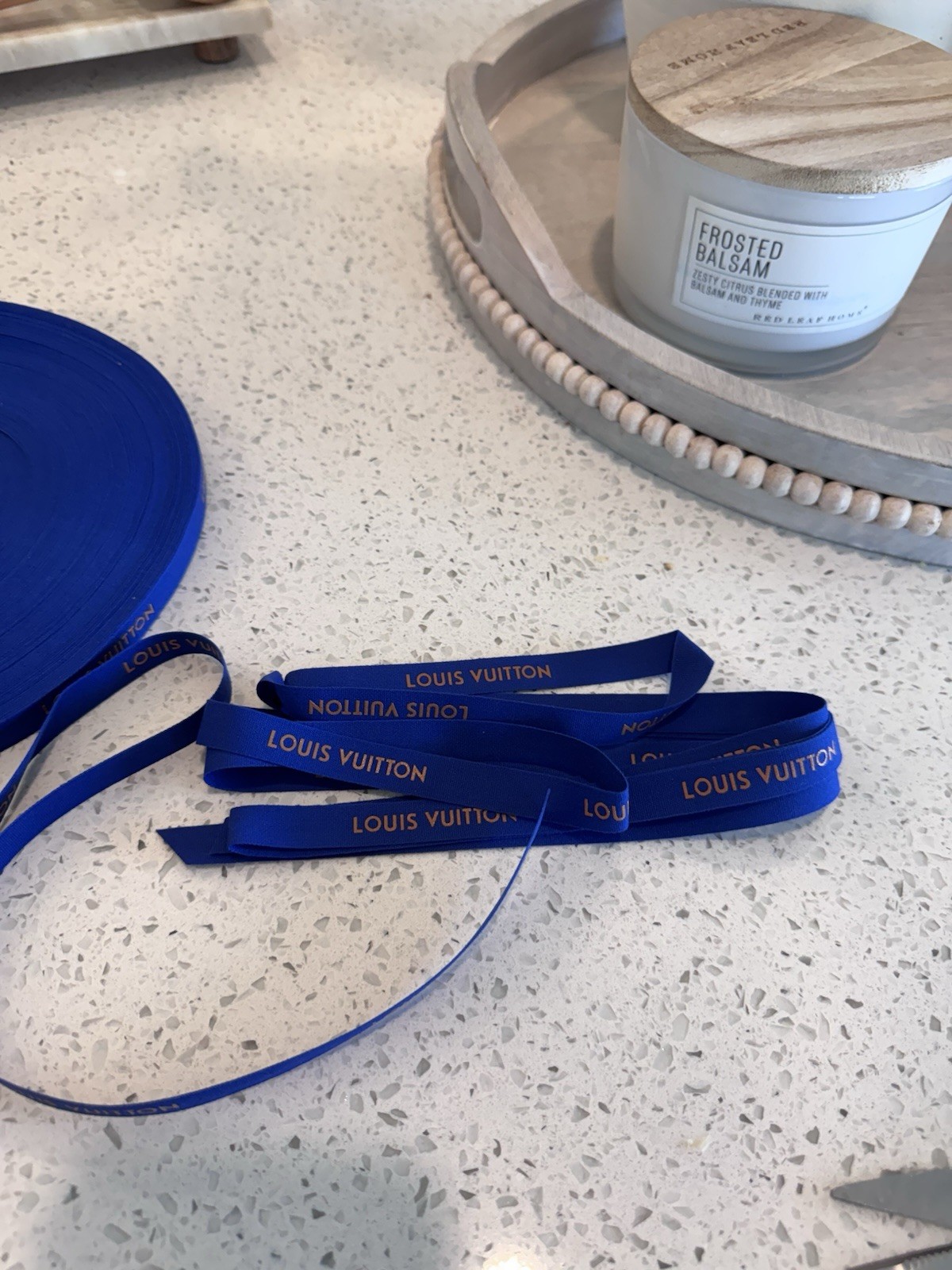 Louis Vuitton Gift Ribbon 2 Yards x 1/2-Inch Blue with Gold Logo 72 In One Piece