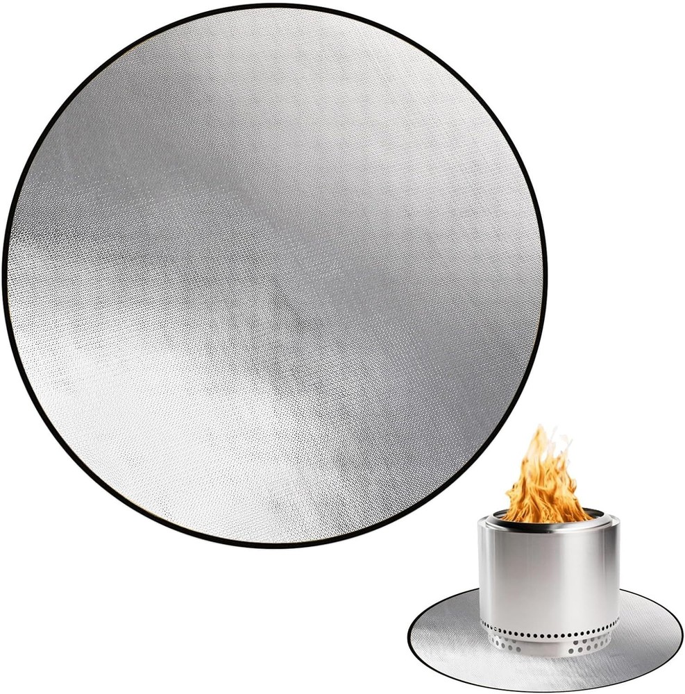 38" Round Fire Pit Mat - Double-Sided Fireproof & Waterproof, Black & Silver