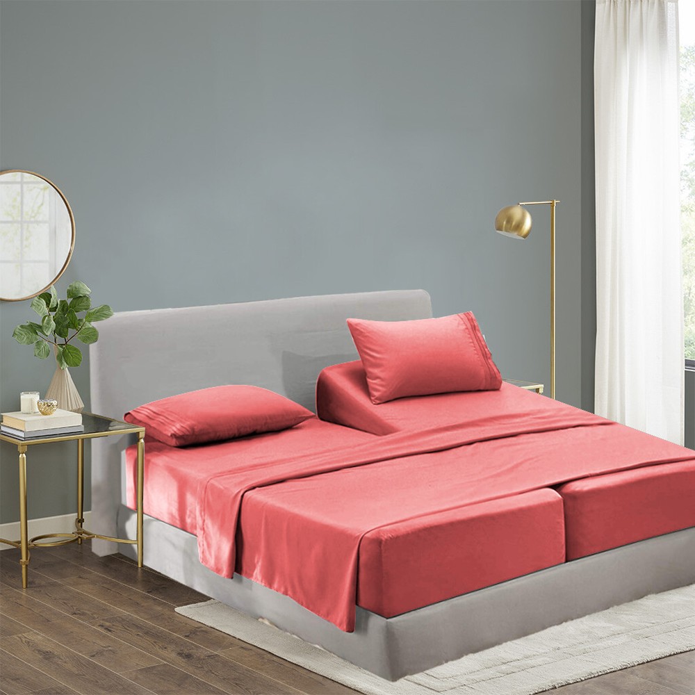 Split King Size Cool Bamboo Bedsheet Deep Pocket Bamboo Bed Sheet Sets 5 Pieces