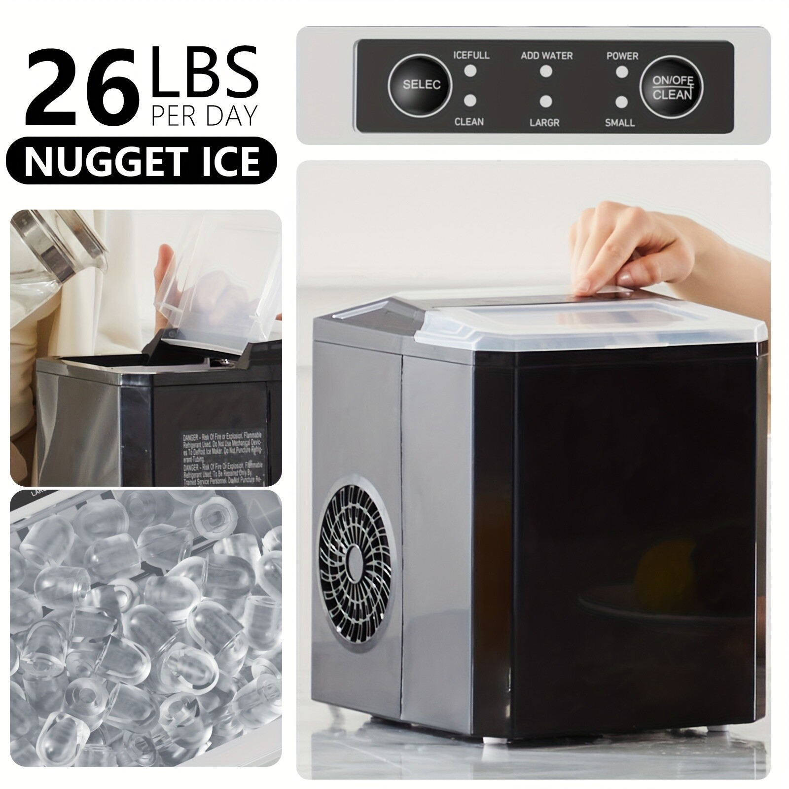 Countertop Ice Maker with Handle - Makes 26.5 lbs of Ice in 24 Hours