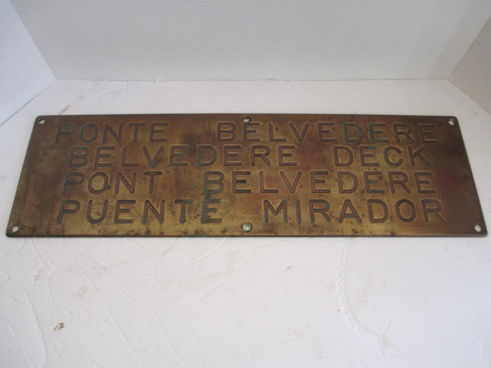 Vintage Brass Cruise Ship BELVEDERE DECK Nautical Maritime Sign Plaque D9