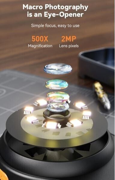 500X Digital Microscope 1080P 2.0inch Video Coin Microscop with Magnifying Glass