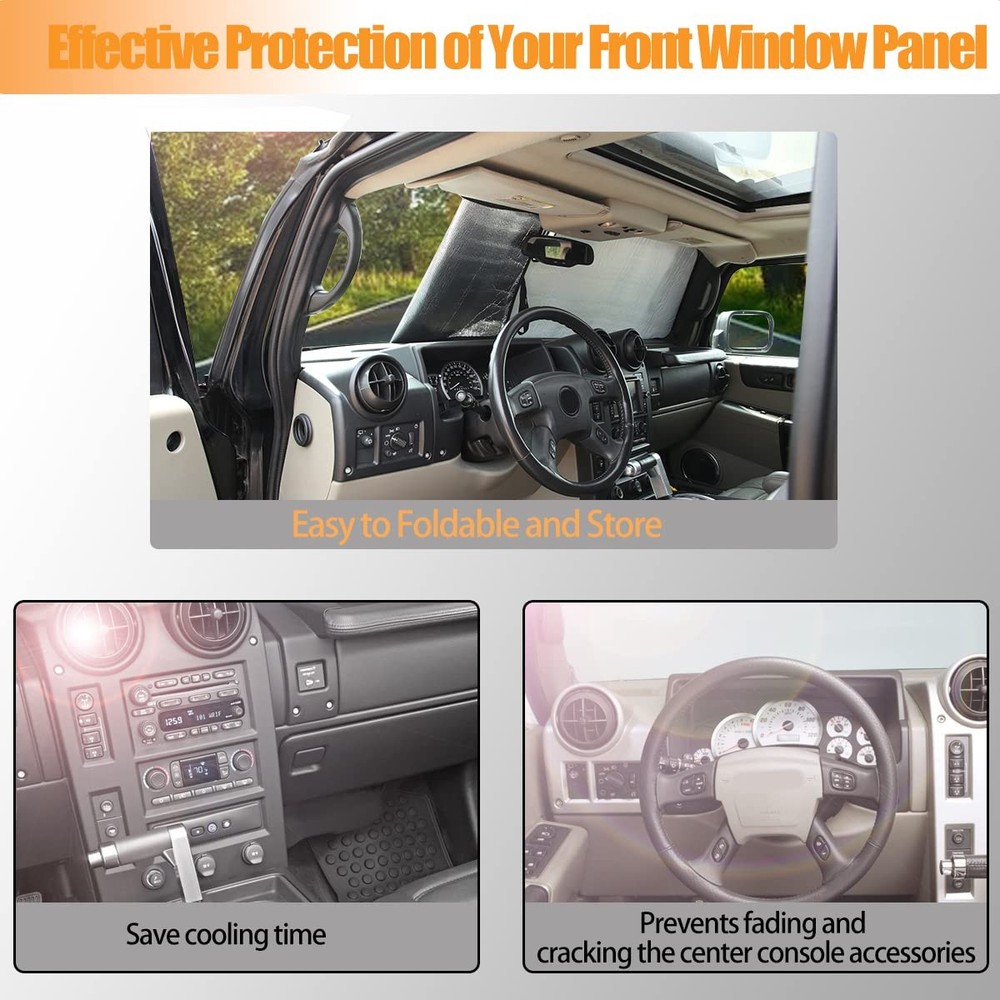 Windshield Sunshade Foldable Reflective Sun Visor Fit for H2, Silver,Black