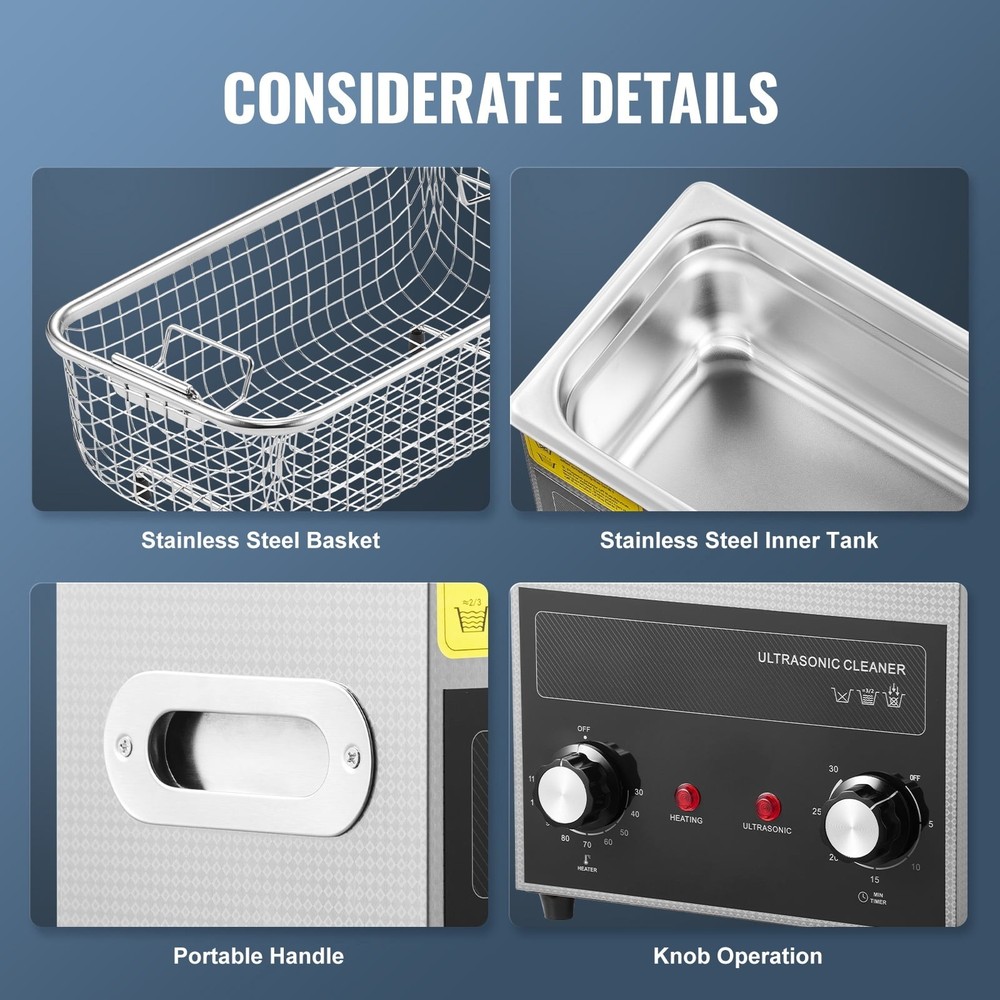 3L Digital Ultrasonic Cleaning Device with Heating Function and Timer w/Basket
