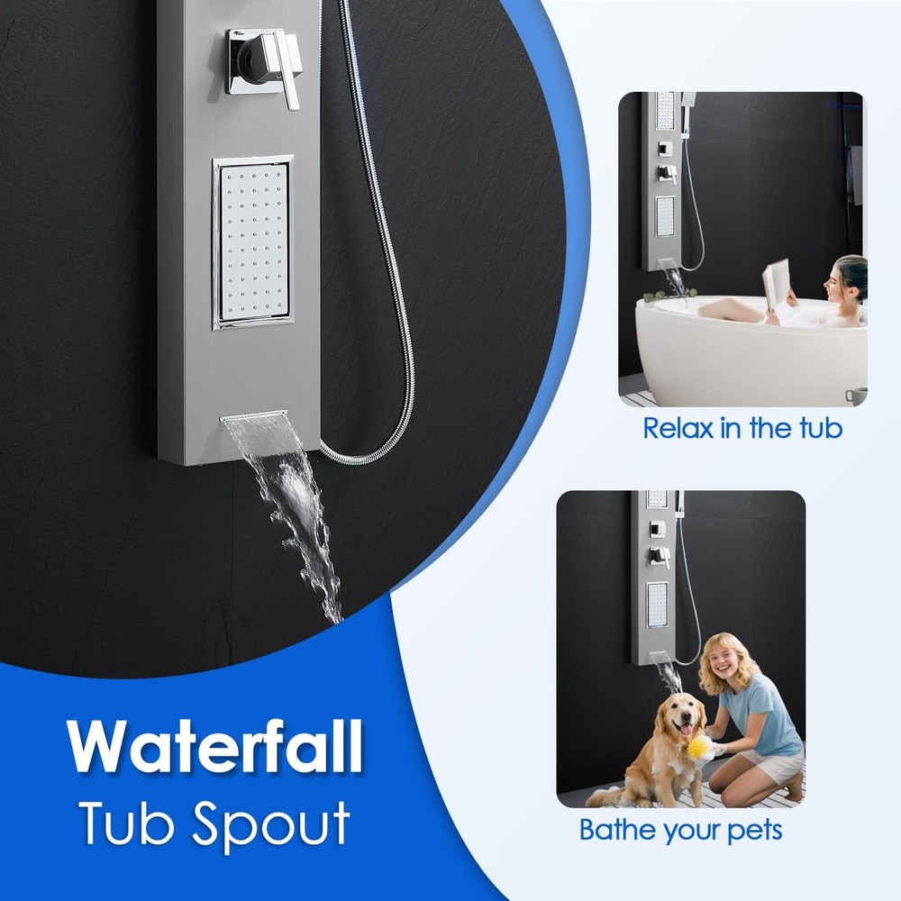 ROVOGO Led Shower Panel Tower System, 2-Setting Lighted Shower Head (Rainfall...