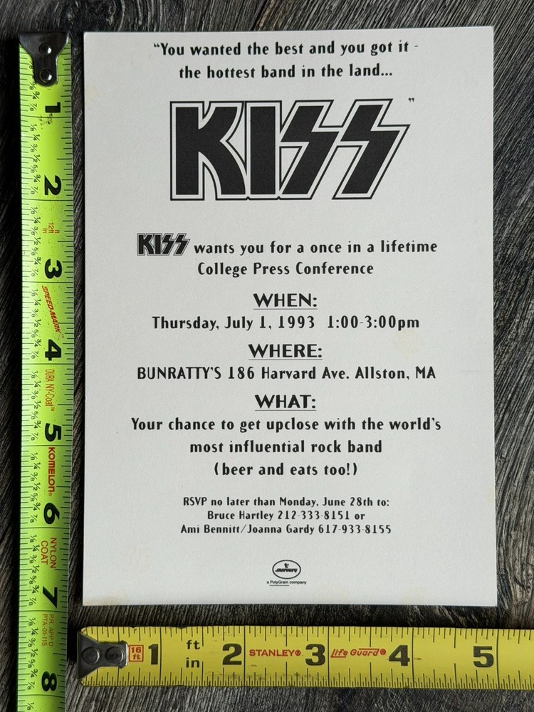 KISS Ticket Invitation Alive 3 Press Conference 1993 Revenge Vintage Kiss