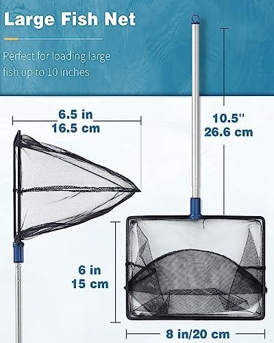 Extendable Fish Net 9-24" Handle for Betta Tanks, Koi Ponds & Pools - Durable &