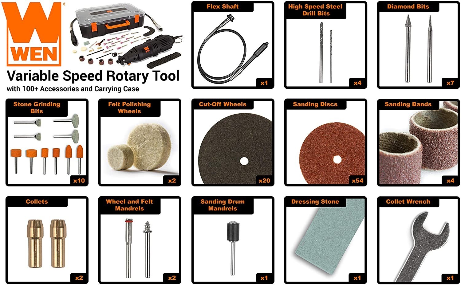 Rotary Tool Kit 100+ Pieces Accessories Dremel Set Variable Speed w/ Flex Shaft