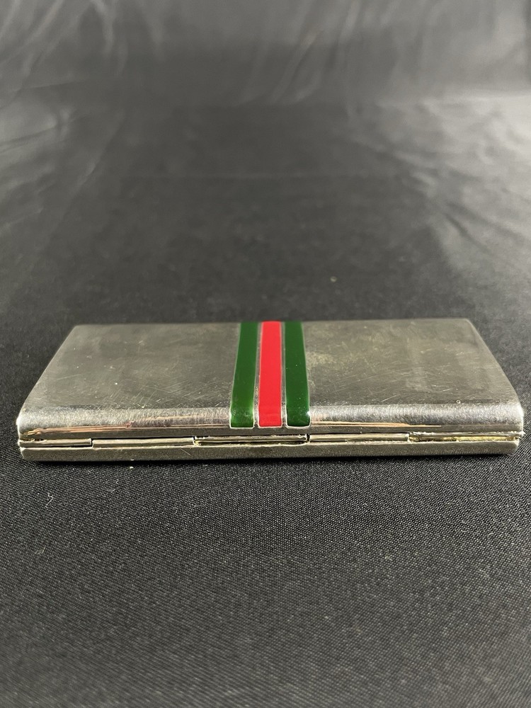 Vintage GUCCI Sterling Red & Green Stripe Small Rectangular Box Calling Cards
