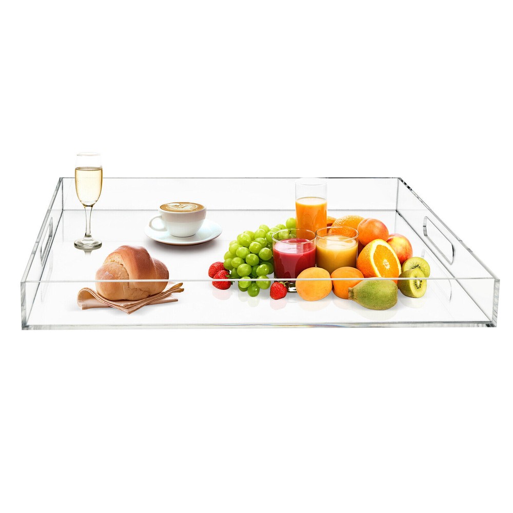 Clear Large Acrylic Serving Tray,Transparent Serving Tray with Handles